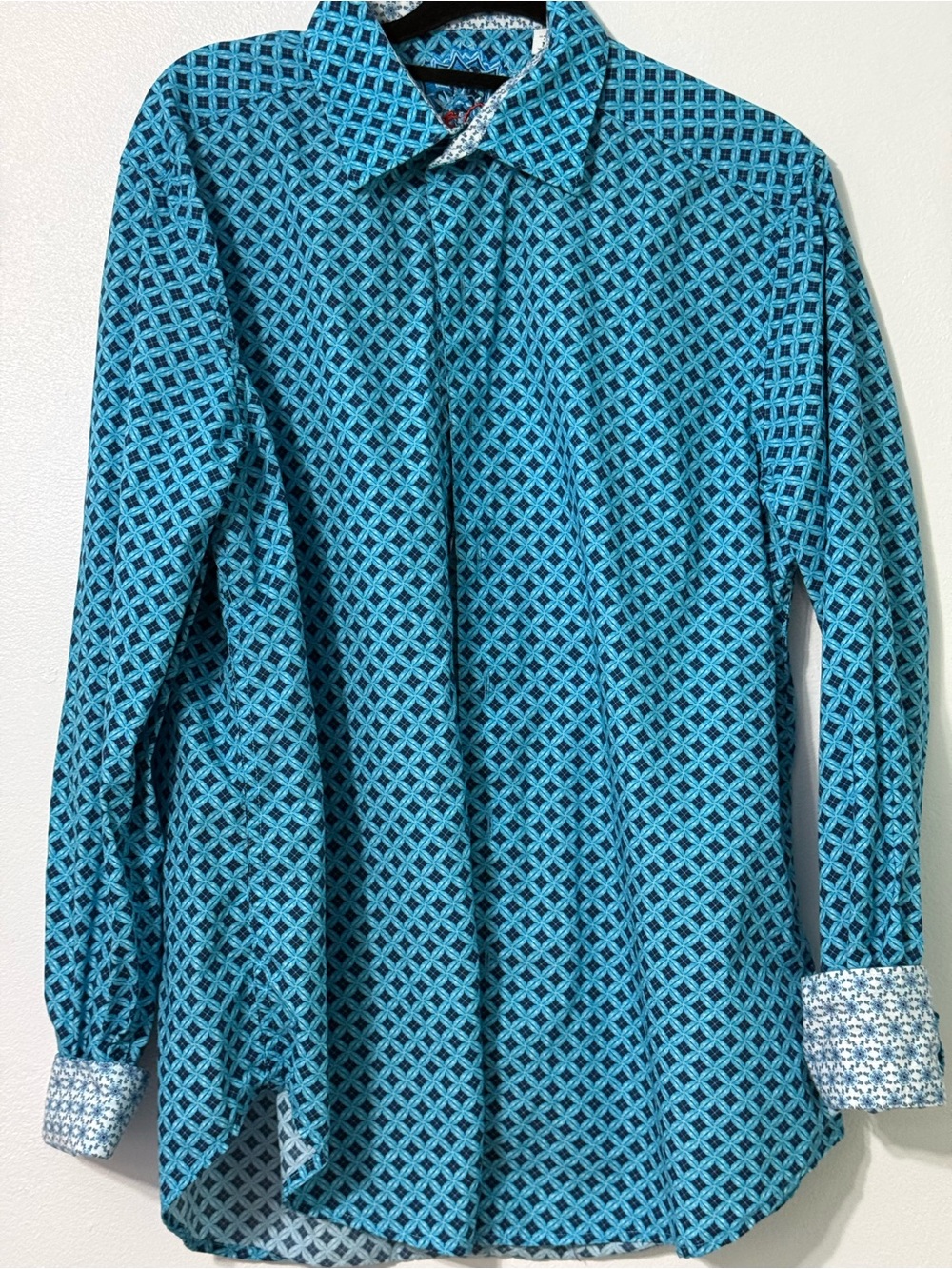 Robert Graham Teal Geometric Long-Sleeve Button-Up Shirt Medium
